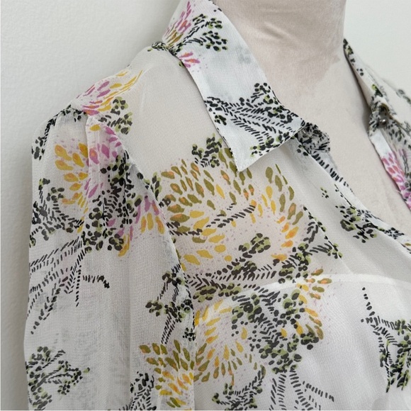 Free People Sheer Floral Long Sleeve Dress - White and Pink - Picture 5 of 9